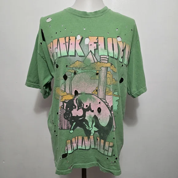 Buckle Retro Pink Floyd Washed Green Distressed Animals Band S/M T-Shirt - Picture 2 of 6